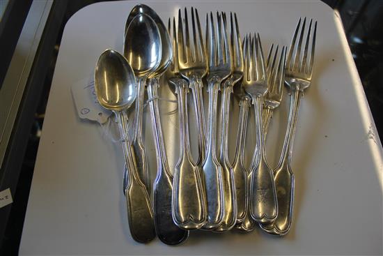 Matched part service of Georgian & later fiddle & thread pattern silver flatware, variously crested & initialled